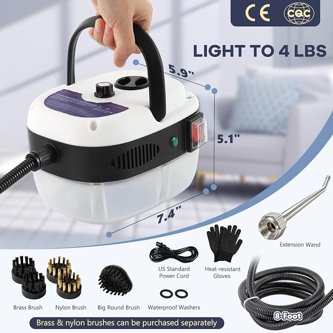 Moongiantgo High Pressure Steam Cleaner, 2500W Portable High Temp Bathroom Power Steamer Cleaning Machine For Home Use Grout Tile Kitchen Grease Car Detailing Engine (110V, White)