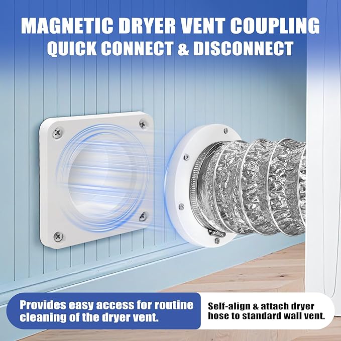 Magnetic Dryer Vent Coupling Strong Magnetic Self-connection，Suitable for Confined Paces Magnetic Dryer Vent Coupler with 4 inch Hose,Magnetic Dryer Vent Connector Kit Easy to Connect（WHITE)