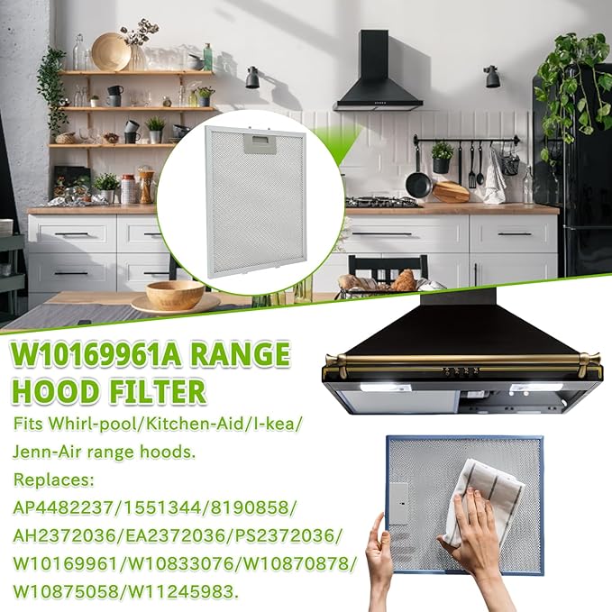 W10169961A Range Hood Filter Replacement 5 Layer Aluminum Mesh Hood Grease Filter Fit for Whirlpool, Kitchen Aid, Jenn-Air Range Hoods(1PCS)