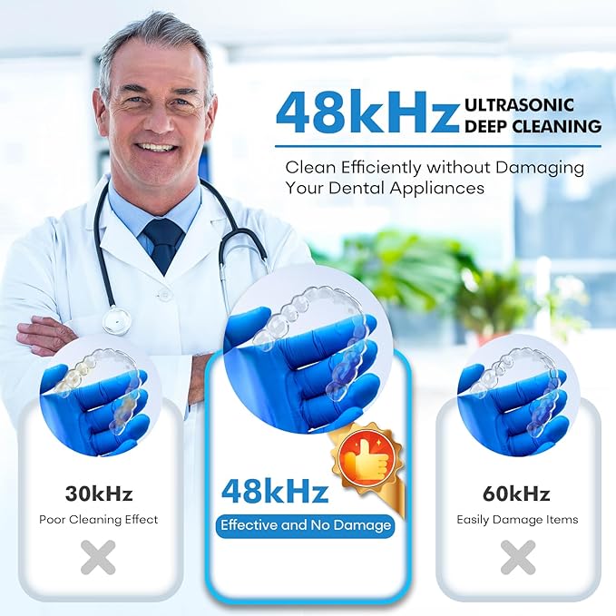 Upgraded Ultrasonic Retainer Cleaner Machine, 48kHz Ultrasonic Dentures Cleaner for Mouth Guards, Braces, Aligner, Toothbrush & Jewelry, 200ML Capacity, Black