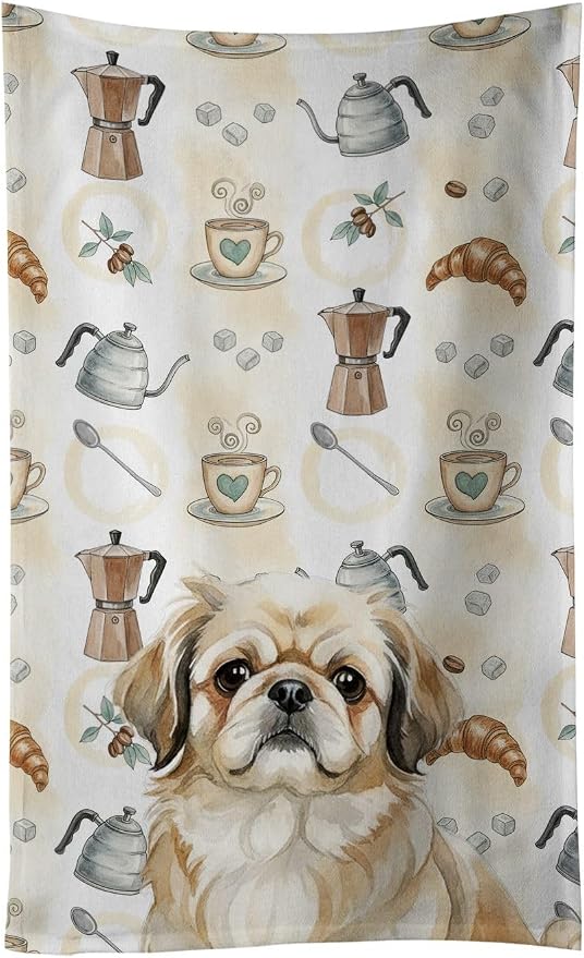 Caroline's Treasures Fawn Pekingese Coffee Bar Kitchen Towel Velour Plush Front and Cotton Loop Back Machine Washable