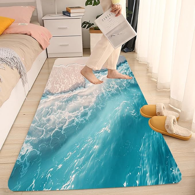 WODEJIA Non Slip Bath Rugs Sponge Foam for Bathroom,Flannel Mat Rug for Living Room, Absorbent Water Clearance MatS for Forlaundry Room and Kitchen, Beach Decor Welcome Mat 47x18 Inches