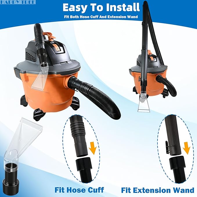 Happy Tree See-Through Extracting Accessory with 2-1/2" Reducer for Upholstery & Carpet Cleaning & Auto Detailing, Shop Vac Extractor Attachment for 10-20 Gallon Wet/Dry Vacuum Cleaners