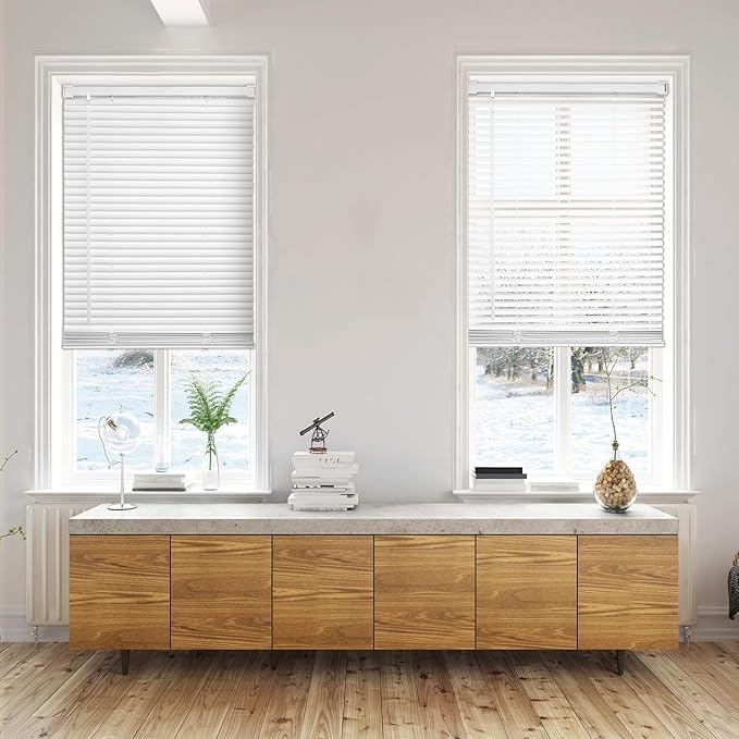 Changshade Cordless Venetian Vinyl Blinds for Indoor Windows, Horizontal Blinds Window Shades Pull Down Light Filtering Privacy for Home Office, Inside Outside Mount Easy To Install, 30"Wx64"H, White