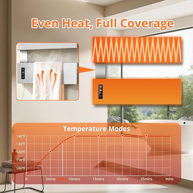 R FLORY Electric Towel Warmer, Wall-Mounted Towel Heater with 2 Bar, Heated Towel Rack with Built-in Timer & Temperature, Waterproof Aluminum Towel Warmers for Bathroom, Plug-in, Brushed Nickel