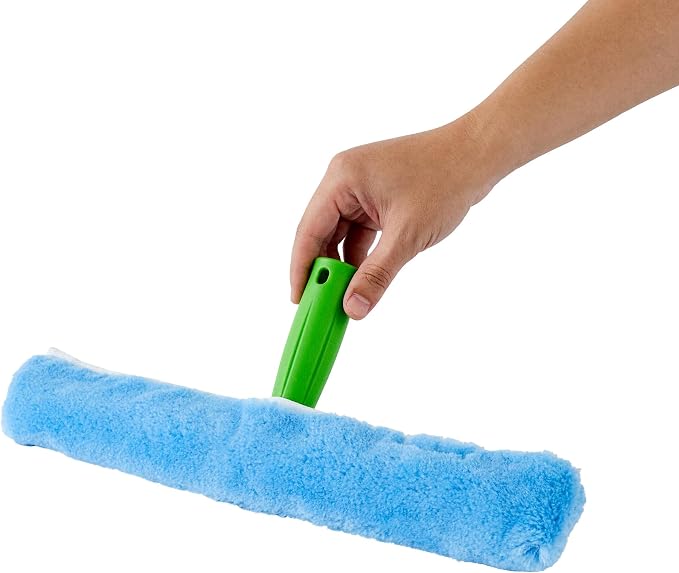Restaurantware-Clean Tek Professional Window Washer Strip, 1 Window Scrubber with T-Bar Handle - Machine Washable, No-Streak Cleaning, Blue Acrylic Washer for Glass Door, Home Or Commercial Use