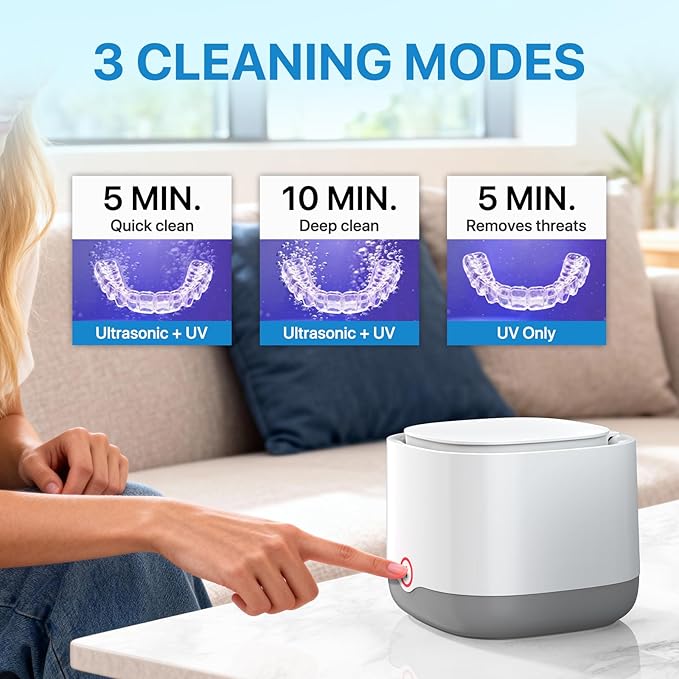 Ultrasonic Retainer Cleaner with UV-C, 45kHz Rechargeable Dental Cleaning Machine 4000mAh, 200ML for Denture, Mouth Guard, Night Guard, Aligner, 3 Modes & 6 Cleaning Tablets