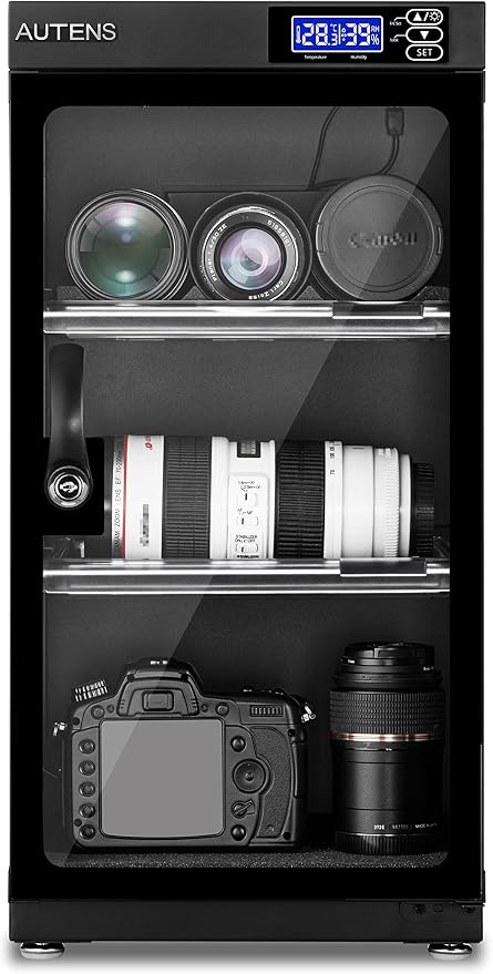 50L Dehumidifying Dry Cabinet Box, Digital Control Noiseless and Energy Saving, 3 Layers for DSLR SLR Camera Lens and Electronic Equipment Storage,Temperature Humidity LED Dual Screen