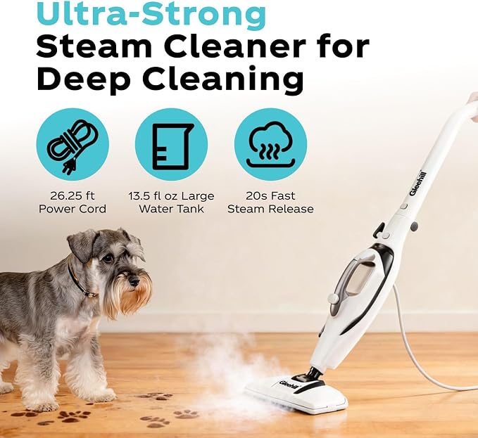 10-in-1 Steam Mops for Floor Cleaning, 302℉ Detachable Handheld Steam Cleaner with 400ml Water Tank and 26.25ft Power Cord, Folding Steamer Mop for Hardwood and Tile Floors, Silver & White