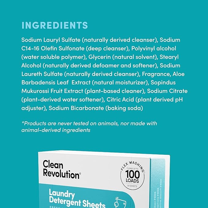 Clean Revolution Laundry Detergent Sheets, 200 Sheets, 400 Loads of Laundry, Fresh Linen, Septic Safe, Dissolves Completely