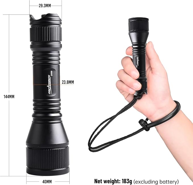 ORCATORCH D550 Dive Light 1000 Lumens Scuba Diving Flashlight 3 Modes IP68 Waterproof Underwater Lights Night Dive Submarine Torch with Wrist Mount for Outdoor Exploration Under Water Sports