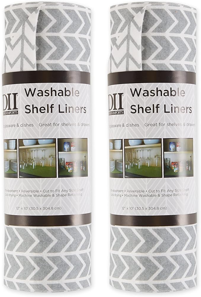 DII Fridge & Shelf Liner Collection Non-Adhesive, Cut to fit, Machine Washable, 12x20, Gray Herringbone, 2 Piece
