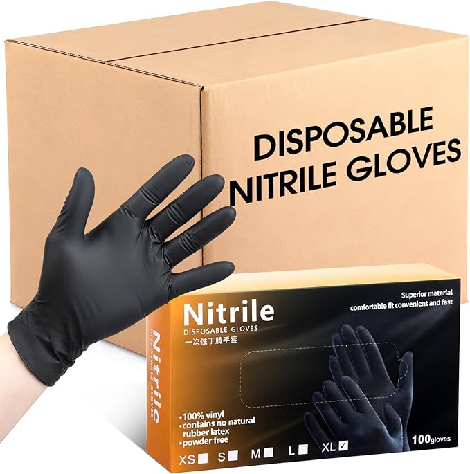 Maxdot 1500 Count Nitrile Gloves XL Black Bulk Disposable 6 Mil Heavy Duty Nitrile Gloves for Food Prep Kitchen Cooking Cleaning Resistant, Powder Free