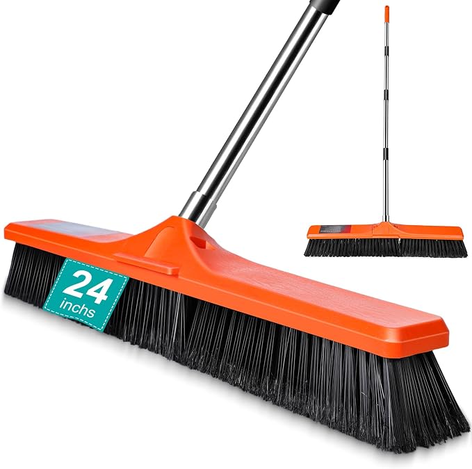 MASTERTOP 24" Yard Broom, Heavy Duty Garden Broom with Stiff Bristles, Outdoor Sweeping Brush,Push Broom for Warehouse Garden Garage Factory Patio Deck Driveways