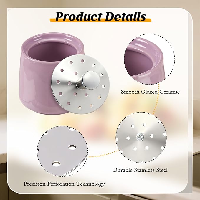 Ceramic Fruit Fly Trap for Indoors, Reusable Kitchen Fly Catcher with Stainless Steel Vent Lid, Uses Safe & Natural Vinegar Bait Trap, Dishwasher Safe, Easy to Use(Purple,1 Pack)