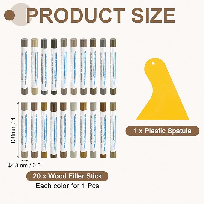 uxcell 20Pcs Wood Filler Sticks, Furniture Scratch Repair Wax Crayons Furniture Touch Up Markers Wood Repair Wax Kit with Spatula for Furniture, 20 Colors Gray & Tech Mix Series