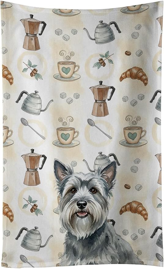 Caroline's Treasures Gray Skye Terrier Coffee Bar Kitchen Towel Velour Plush Front and Cotton Loop Back Machine Washable