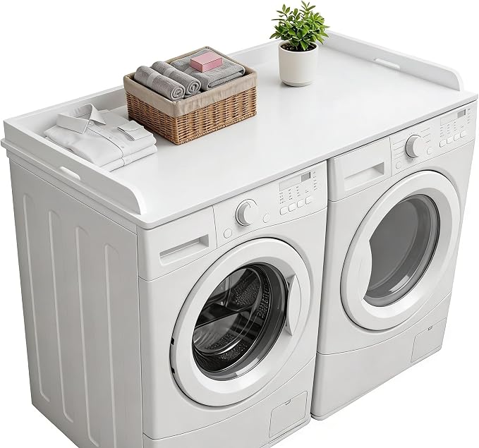 Washer Dryer Countertop, 54 x 27.5 Inch Washer Dryer Topper, Laundry Topper for Washer and Dryer, No Installation MDF Top with Raised Edge, White