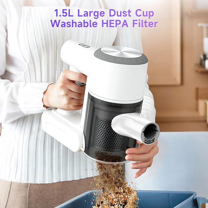 Cordless Vacuum Cleaner with Mop Function,1.5L Dust Cup, Washable HEPA Filter, Lightweight 4.27lbs Stick Vacuum for Hard Floors/Tiles + Blower Function, Water Tank & Mop Pads