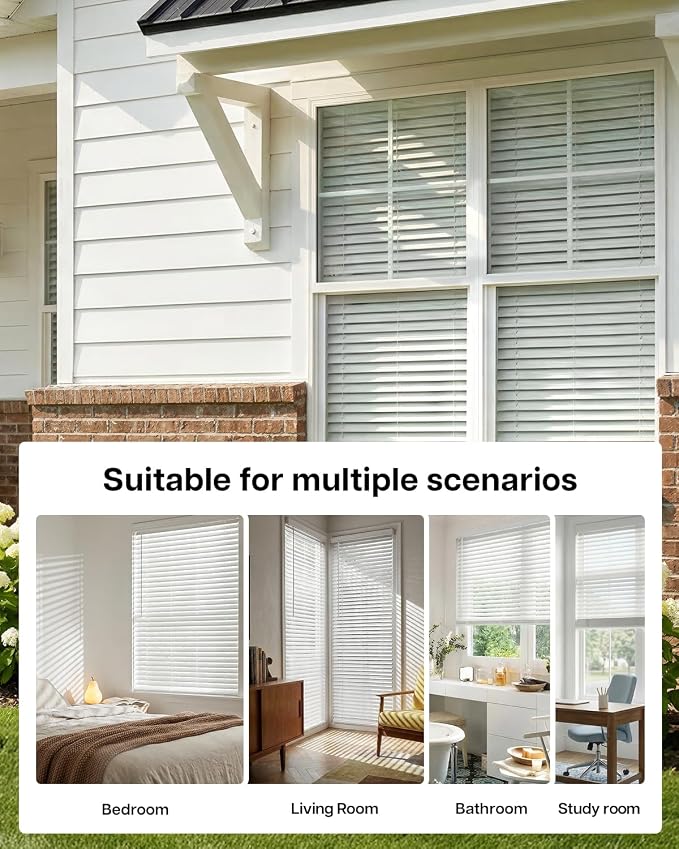 LazBlinds Cordless Faux Wood Blinds with Crown Valance, Room Darkening & Light Control, 2 Inch Horizontal Window Blinds, Blinds for Indoor Windows - 27" W x 60" H, White