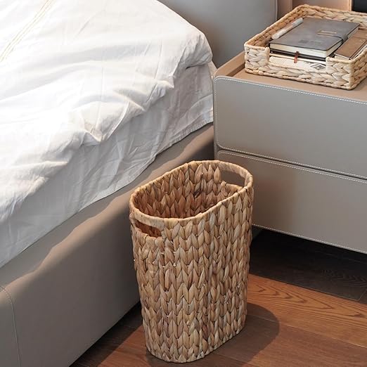 PINXIURY Bathroom Wicker Trash Can Wicker Waste Basket with Built-in Handles Water Hyacinth Hand Woven Garbage Can for Bedroom Office Kitchen 100% Handmade,5 Gallon