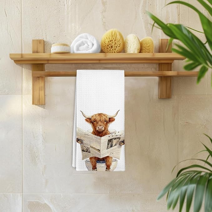 Funny Western Cow Hand Towels for Bathroom,Western Cow Lover Gifts,Cows Owners Gifts,Farmhouse Cows Decor Kitchen Hand Towels,Cute Animal Decorative Tea Towel for Guest Bathroom, 16x24 Inch
