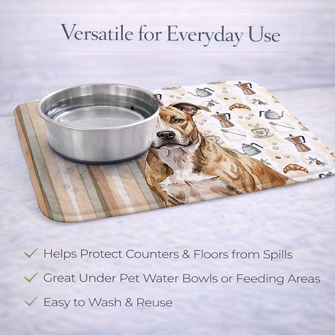 Caroline's Treasures Brindle American Staffordshire Terrier Coffee Bar Dish Drying Mat Absorbent Dish Drying Mat Pad for Kitchen Counter Dish Drainer Mat for Countertop, 14 x 21", Multicolor