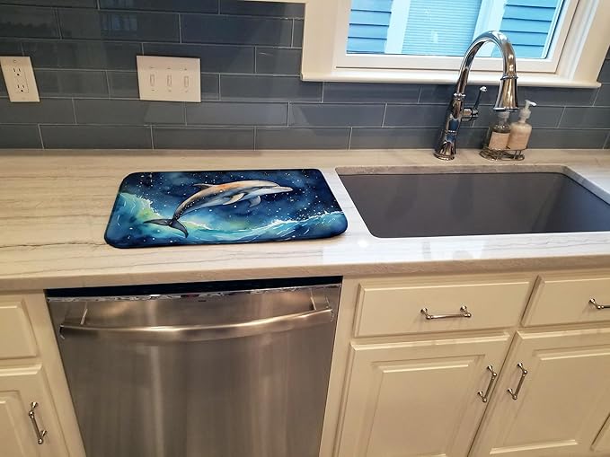 Caroline's Treasures Dolphin in a Starry Sea Dish Drying Mat Absorbent Dish Drying Mat Pad for Kitchen Counter Dish Drainer Mat for Countertop, 14 x 21", Multicolor