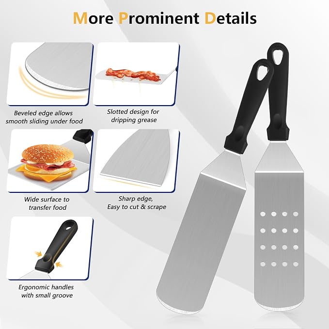18Pcs Griddle Accessories Kit for Blackstone, Joyfair Flattop Grilling Accessory Set with Smash Burger Press, Stainless Steel Spatula Tools with Basting Cover for Outdoor BBQ Cooking (PP Handles)