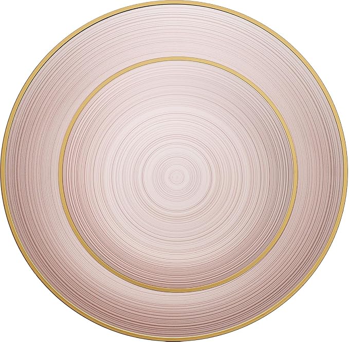 PLASTICPRO 64 Pieces Crystal Design Plastic Plates Combo Pack 32-7 inch and 32-10 inch with Gold Rim Elegant Disposable Plates, Rose Color with Gold Rim