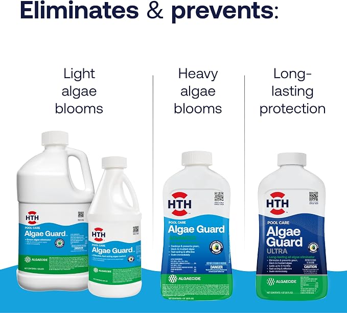 HTH 67089 Swimming Pool Care Algae Guard Ultra, Swimming Pool Chemical, Long Lasting Formula, 32 fl oz