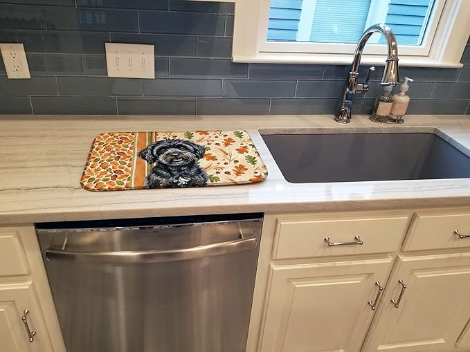 Caroline's Treasures Black Havanese Heirloom Fall Dish Drying Mat Absorbent Dish Drying Mat Pad for Kitchen Counter Dish Drainer Mat for Countertop, 14 x 21", Multicolor