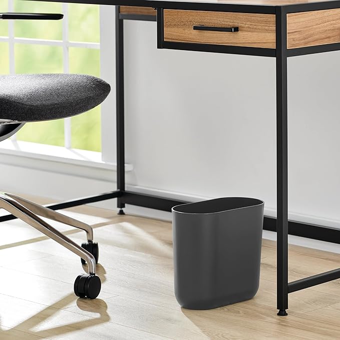 iDesign Small Slim Plastic Bathroom Trash Can, Garbage Can for Bedroom, Office, Desk, Dorm, Gray
