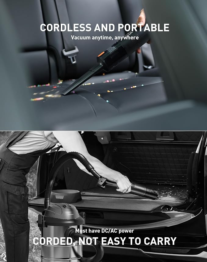 Car Vacuum Portable Cordless, 12000Pa 3-in-1 Car Vacuum Cleaner and Tire Inflator, 5000mAh Battery, 150 PSI, LED Light, Type-C Charge, Portable Tire Inflator for E-Bike, Motorcycle, Ball