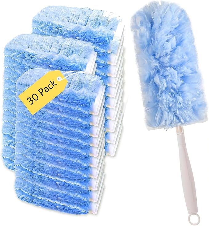 30P Duster Refills Compatible with S wiffer Dusters, Multi Surface 360° Heavy Duty Duster Refills with 4X Fluffy Fiber, Dust Removal Tools Refill Replacenments Cleaning Dusters with Handle - Blue