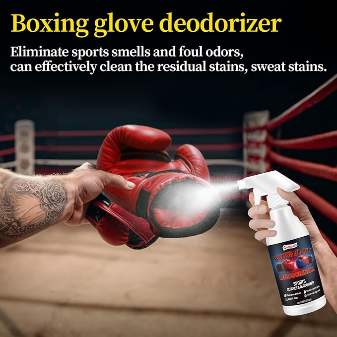 Boxing Glove Deodorizer Cleaner Spray（with Desiccant), Gym Equipment & Shoe Odor Eliminating Spray, Yoga Mat Cleaner, Natural Plant Based Sports Deodorizer, 16.91Fl Oz