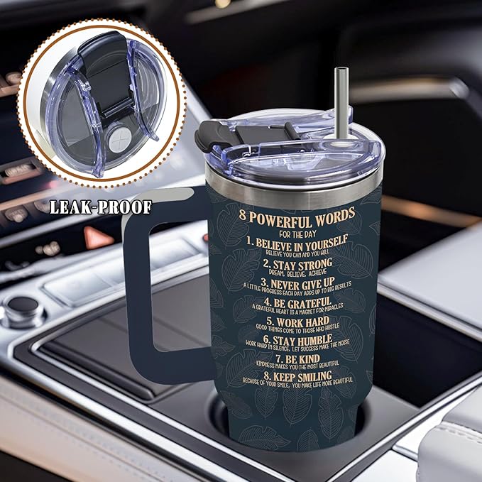 DUUV 40 Oz Tumbler with Motivational Quotes - Stainless Steel Insulated Travel Mug for Daily Empowerment, Christmas Inspirational Gifts with Powerful Words (Believe, Never Give Up, Stay Strong), 1PCS