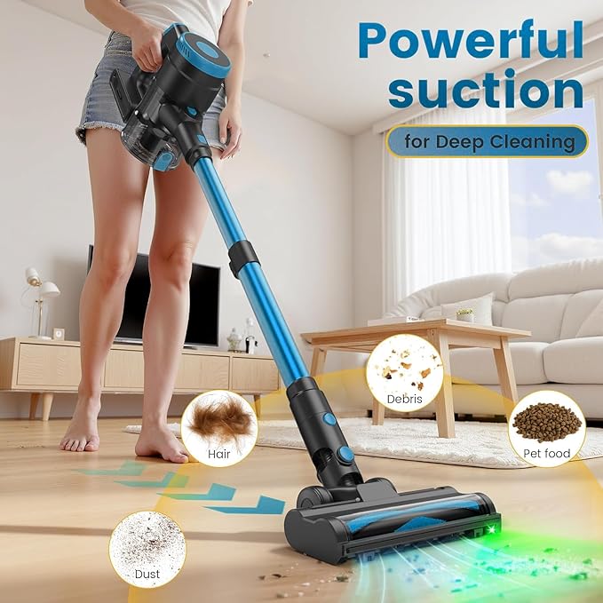 Zefiro Cordless Vacuum Cleaner,45Mins Runtime Vacuum Cleaners for Home, Anti-Tangle and 1.5L Dust Cup, Lightweight Vacuum for Hardwood Floor Carpet Pet Hair