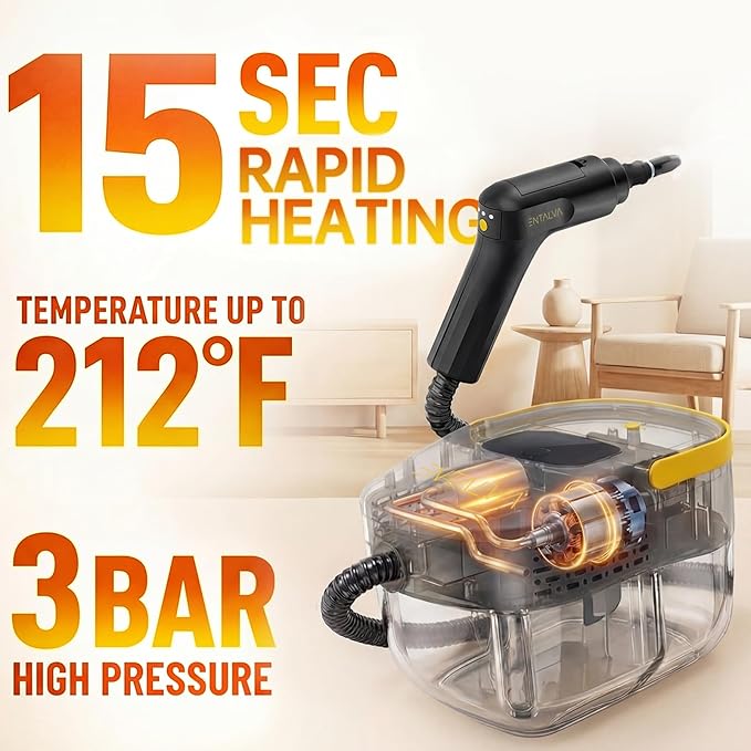 15 Accessories Steam Cleaner for Home,1.69QT Tank Handheld Steamer for Cleaning, Potable Pressurized Steam Cleaner for Grout, Car Detailing, Tile, Floor, Cloth