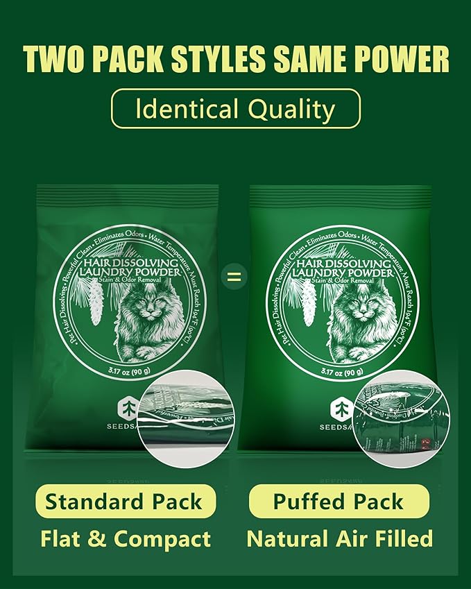 SEMECH by Seedshub Pet Hair Remover for Laundry, Dissolves 96.7% Dog & Cat Hair, Odor & Residue, HE Compatible for Front & Top Load Washers, Septic Safe Pet Detergent Laundry - 2 Sachets