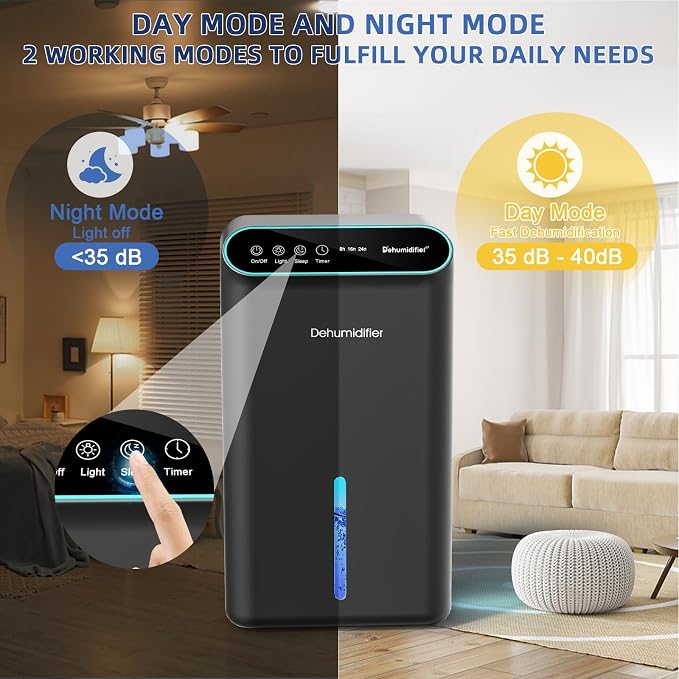 LOMMOL Dehumidifier, 86 OZ Dehumidifiers for Home (800 Sq.ft), Dehumidifier for Bedroom with Essential Oil Diffuser, 7 Color LED Light, 24H Timer, Auto Shut-off, Ideal for Bathroom Closet RV (Black)