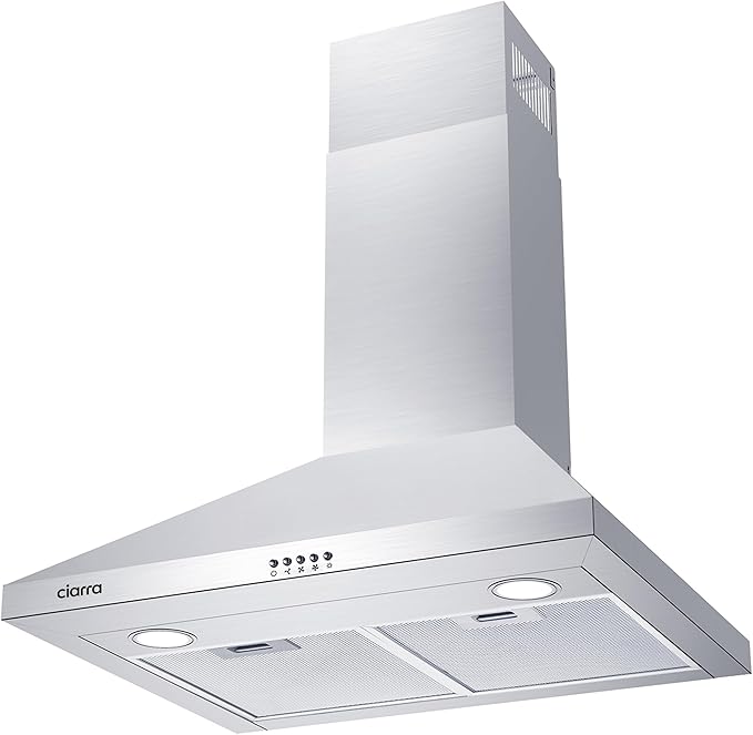 CIARRA Range Hood 30 inch Wall Mount 550CFM Ducted Ductless Stove Vent Hood with 2 LED Light for Kitchen, Stainless Steel, Push Button, Easy to Install, CAS75206P-N