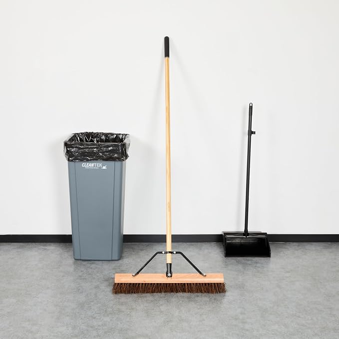 Restaurantware-Clean Tek Professional 24 Inch Push Broom, 1 Heavy-Duty Broom with 60” Handle - Palmyra Bristles, Use Indoor and Outdoor, Wooden, Commercial Use, for Deck, Driveway, Garage, Patio