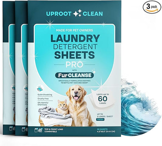 Uproot Clean Laundry Sheets Pro - 90 Pack - Fresh Scent: Mineral-Powered Laundry Detergent Sheets Made in USA - Eliminate Clinging Fur, Pet Odors, & Messy Residue - Up to 180 Loads
