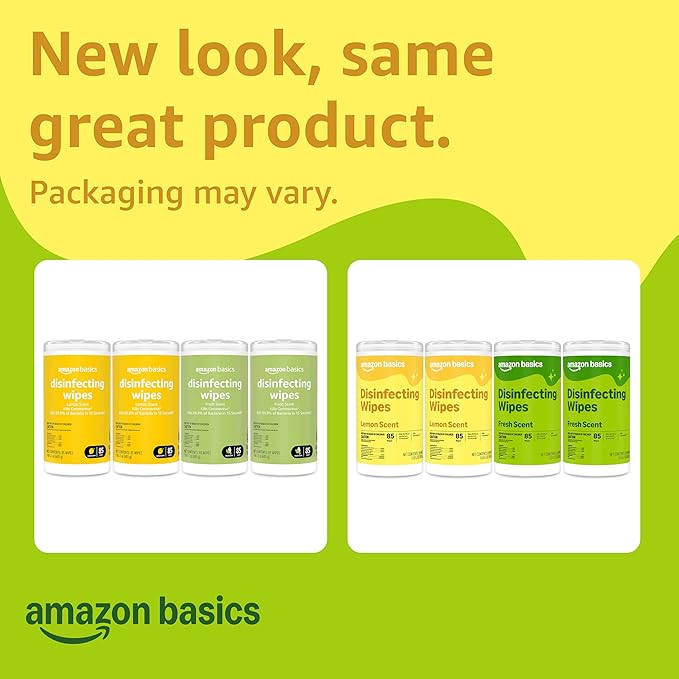 Amazon Basics Disinfecting Wipes, Lemon & Fresh Scent, Thick, Sanitizes/Cleans/Disinfects/Deodorizes, 340 Count (4 Packs of 85)