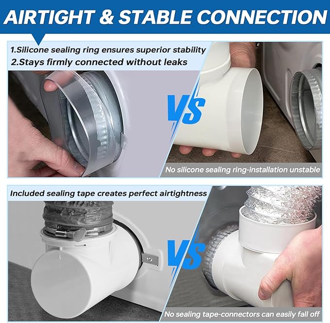 Dryer Vent Hose for Tight Space, 90 Degree Dryer Vent Elbow Connector Kit with 6-Layer Flexible Aluminum Duct, Space-Saving 4 Inch Dryer Hose Kit with Elastic Rubber Seal