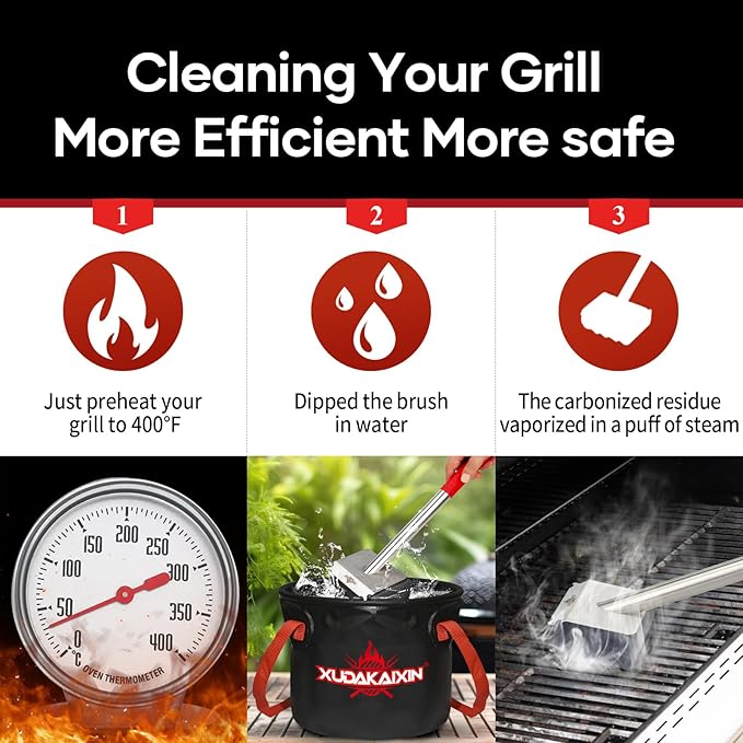 Bristle-Free Grill Brush – Upgraded Aramid Fiber Wavy Pad. Safe for Cast Iron, Porcelain, Weber Gas & Charcoal Grills. Replaceable Head – Perfect for Outdoor Grill Cleaning.