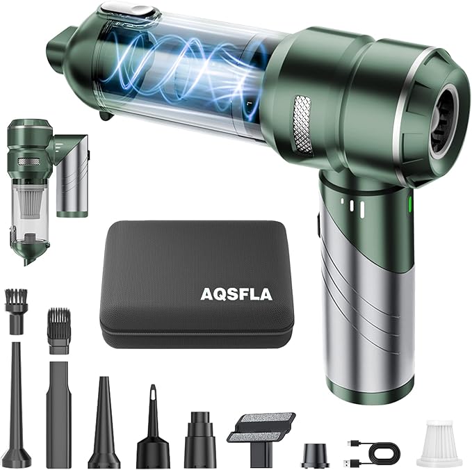 Car Vacuum Portable Cordless 21000PA High Power Mini Vacuum Cleaner 4-in-1 Compressed Air Duster & Air Blower & Pump Hand Held Vacuum with Brushless Motor for Car (Grass Green)