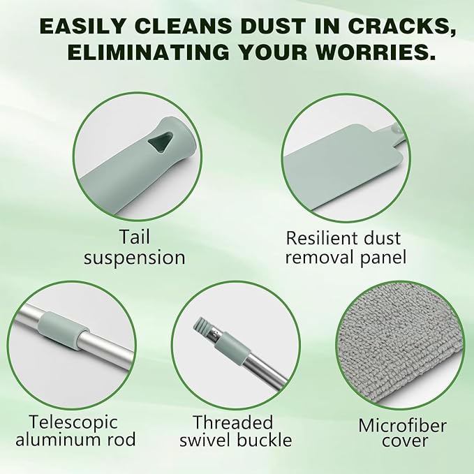 Retractable Gap Dust Cleaner Cleaning Tools with 2 Microfiber Dusting Cloths, Flat Duster Withextension Pole, Used for Cleaning Sofas, Sofa Beds, and Under Furniture (2 Dust Removal Cloth)