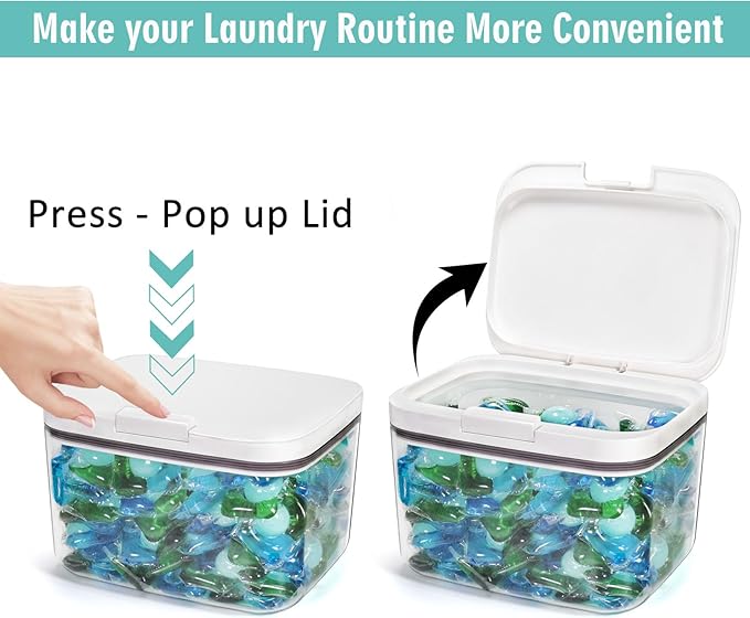 Pensino Laundry Pods Container Laundry Pod Holder with Lid, Laundry Room Storage Container for Detergent Pods Laundry Powder Scent Booster Container with Scoop (2 Pack)